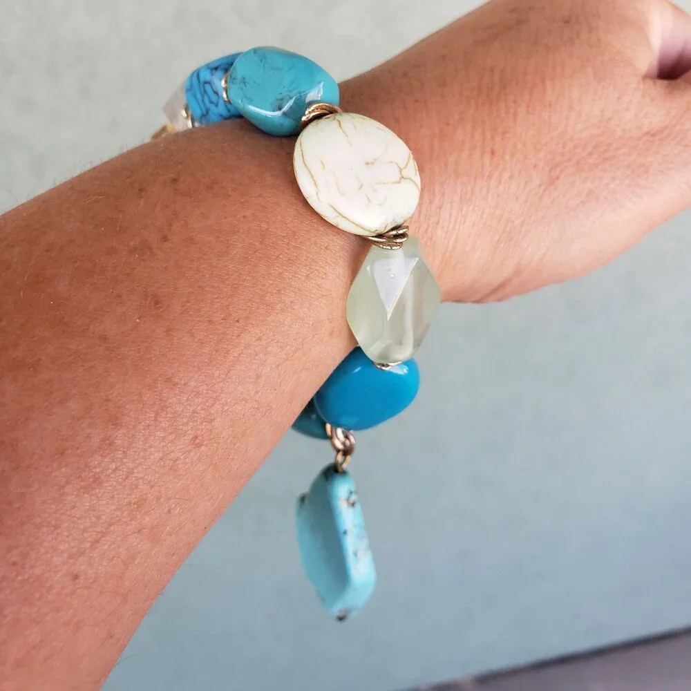 Chico's Chunky Faux Turquoise Stretch Bracelet - Picture 1 of 5